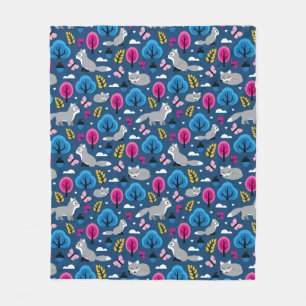 Foxes in the Oak Forest Fleece Blanket