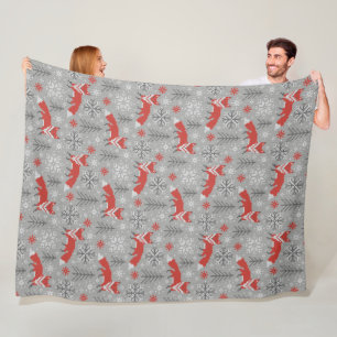 Foxes in the Winter Forest Scandinavian Christmas Fleece Blanket