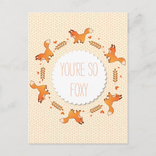 Foxes, Laurel and Hearts Wreath Foxy Postcard