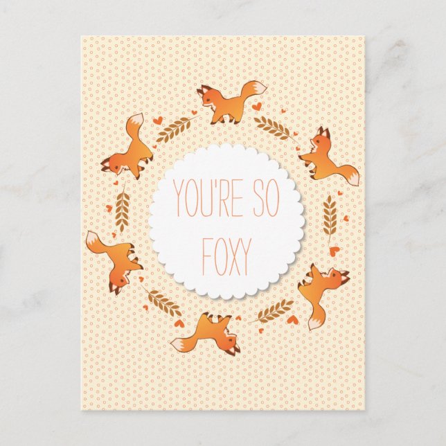 Foxes, Laurel and Hearts Wreath Foxy Postcard (Front)