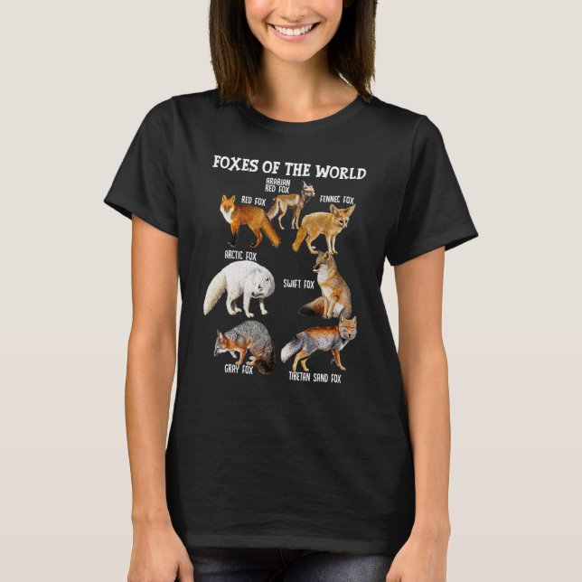Foxes Of The World  Fox Races Educational Wild Ani T-Shirt (Front)