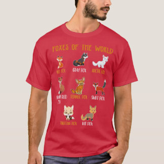 Foxes Of The World Funny Fox Animals Educational T-Shirt