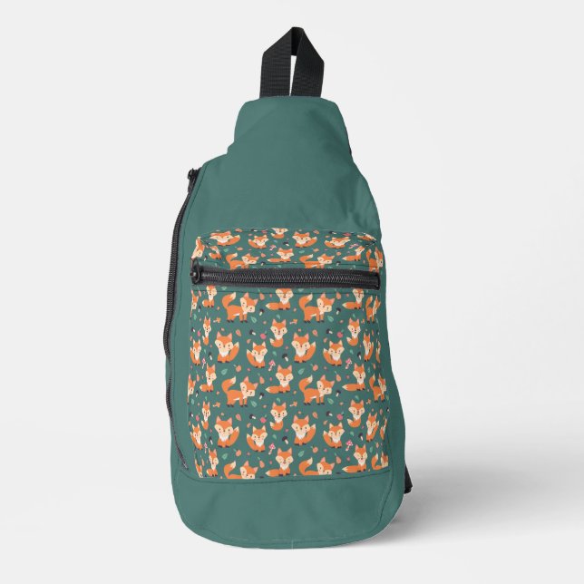 Foxes on forest green, cute pattern  sling bag (Front)
