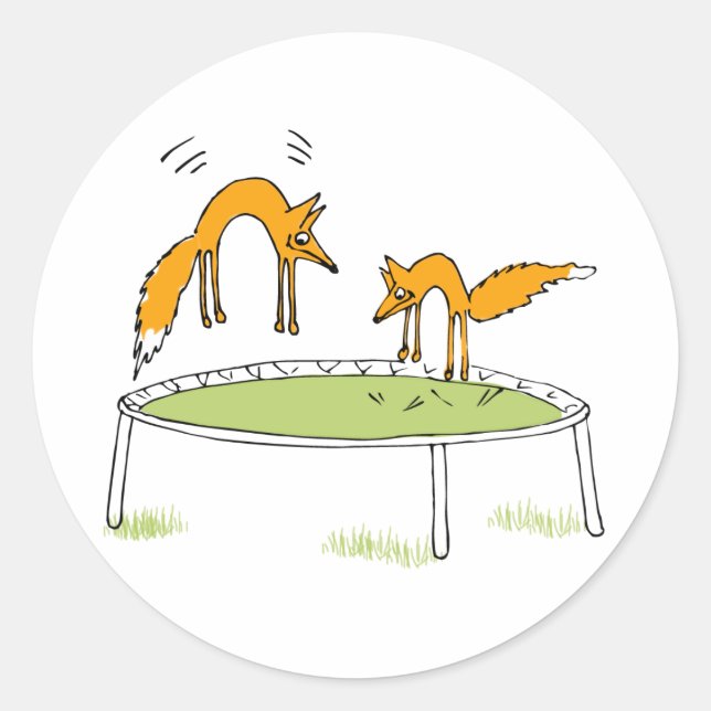 Foxes on Trampoline Classic Round Sticker (Front)