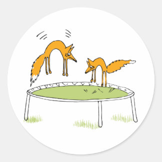 Foxes on Trampoline Classic Round Sticker
