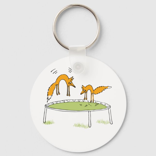 Foxes on Trampoline Key Ring (Front)