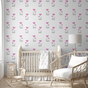 Foxes & Pink Heart Balloons Design Wallpaper