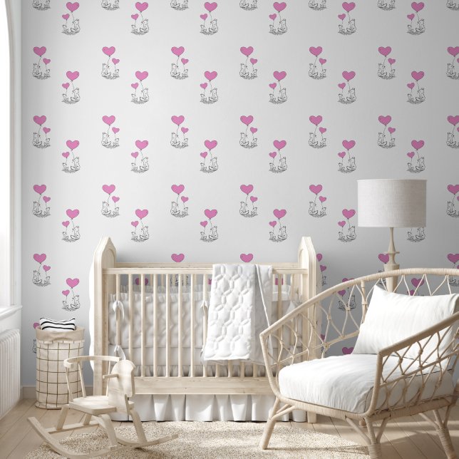 Foxes & Pink Heart Balloons Design Wallpaper (Kids)
