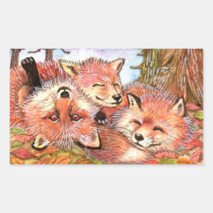 Foxes Play Time Rectangular Sticker