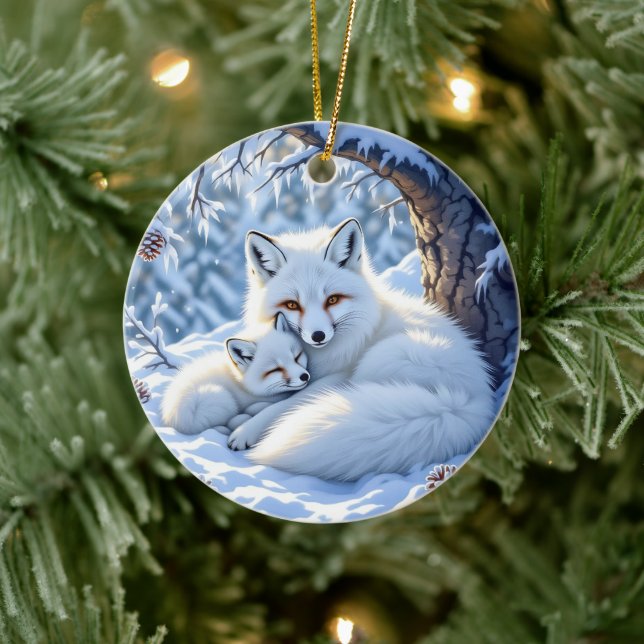 Foxes Themed Personalised Christmas Ceramic Tree Decoration (Tree)