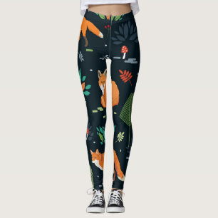 Foxes Trees Leaves Dark Background Leggings