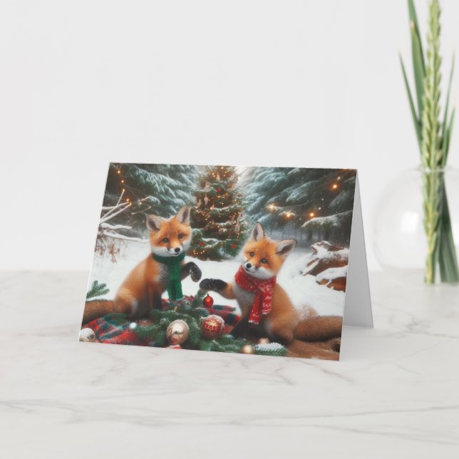 Foxes woodland Christmas Greeting Cards (Front)