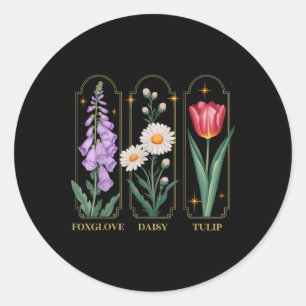 Foxglove Daisy Tulip Floral  Classic Round Sticker
