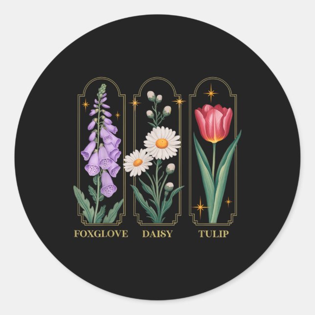 Foxglove Daisy Tulip Floral  Classic Round Sticker (Front)
