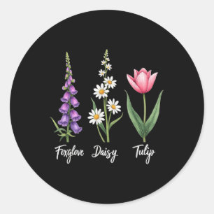 Foxglove Daisy Tulip Floral Girl Mum Flower Design Classic Round Sticker