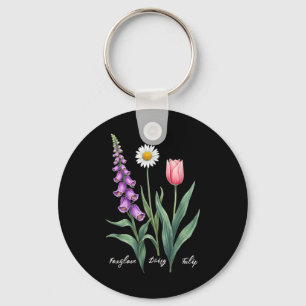 Foxglove Daisy Tulip Flower Design Floral Girl Mum Key Ring