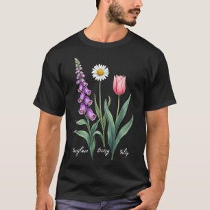 Foxglove Daisy Tulip Flower Design Floral Girl Mum T-Shirt