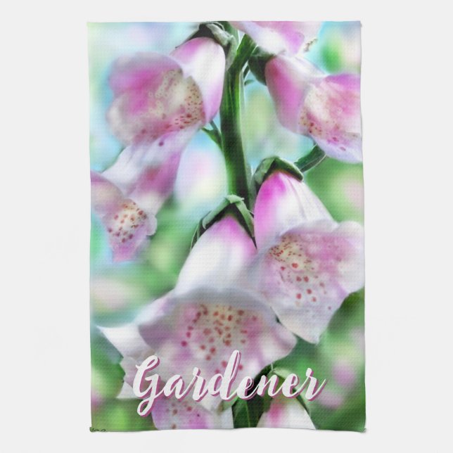 Foxglove Flowers Floral Pink Garden Personalised Tea Towel (Vertical)