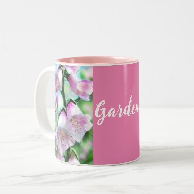 Foxglove Flowers Floral Pink Garden Personalised Two-Tone Coffee Mug (Front Left)