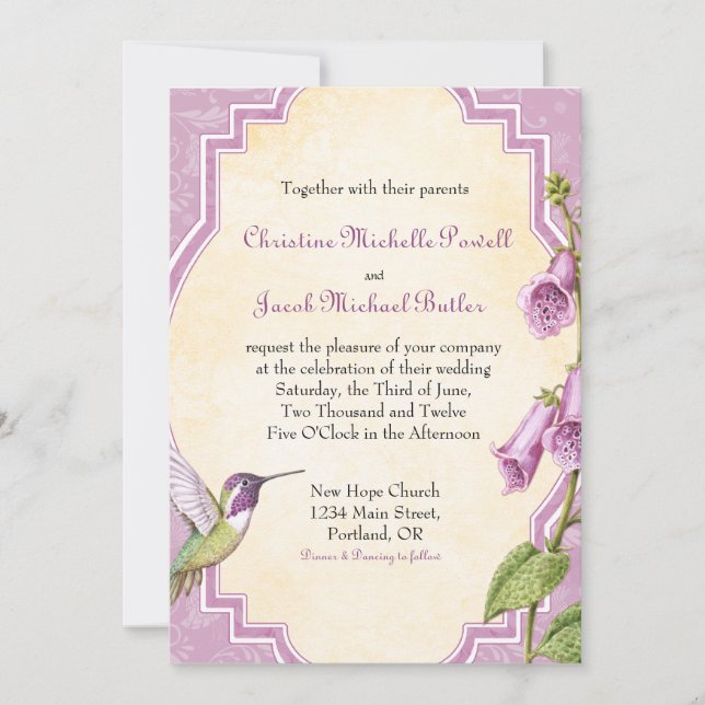 Foxglove Hummingbird - Wedding Invitation (Front)