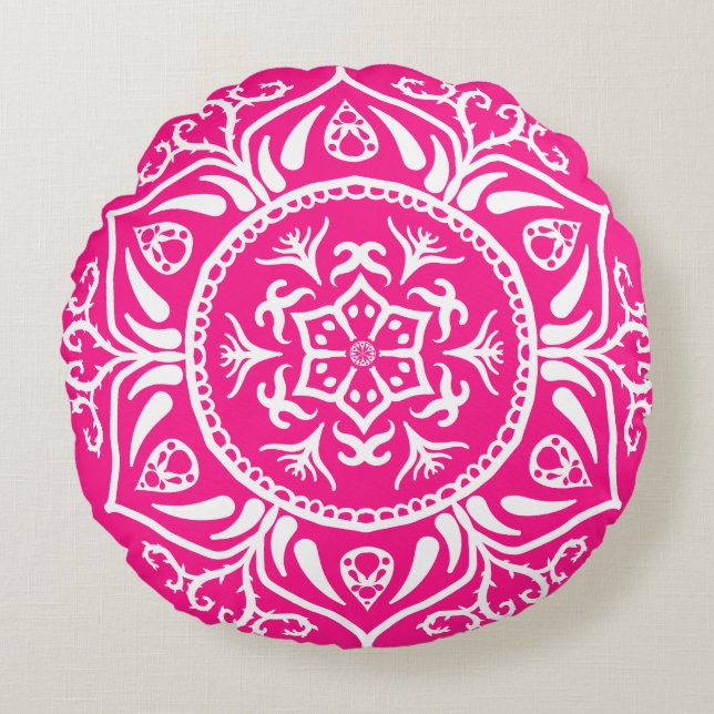 Foxglove Mandala Round Cushion (Front)