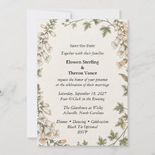 Foxgloves, Ivy Leaves, Watercolor Foliage, Botanic Invitation