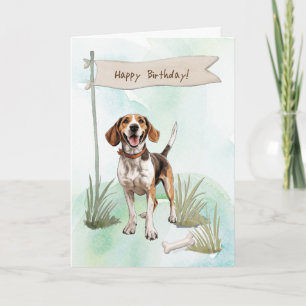 Foxhound Breed Dog Outdoors Under Birthday Sign Card