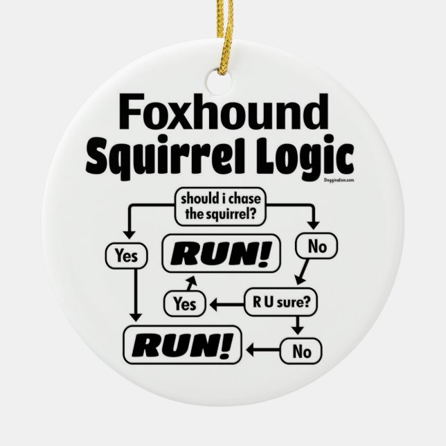 Foxhound Squirrel Logic Ceramic Tree Decoration (Front)