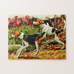 Foxhounds(English&American ) in autumn wood  Jigsaw Puzzle