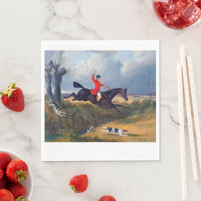 Foxhunting Clearing a Ditch John Herring 1839 Napkin (Insitu)