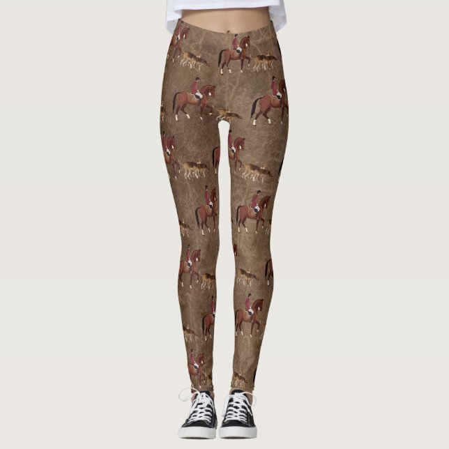 Foxhunting horse rider and hounds leggings (Front)