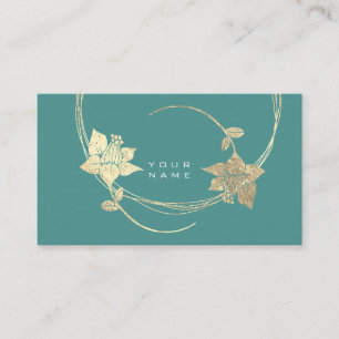 Foxier Gold Floral Teal Green Glam Business Card