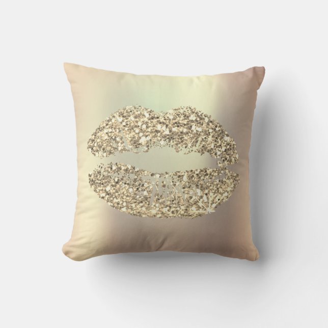 Foxier Gold Glitter Kiss Lips Glam Makeup Copper Cushion (Front)