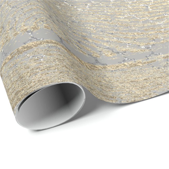 Foxier Gold Gray Wood Shabby Quatrefoil Silver Wrapping Paper (Roll Corner)