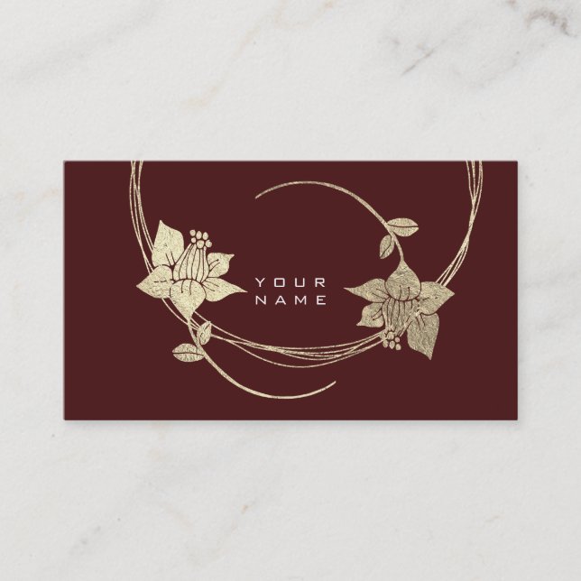 Foxier Gold Rose Burgundy Maroon Floral Glam Business Card (Front)