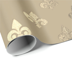 Foxier Sepia Gold Metallic Fleur-de-lis Wrapping Paper