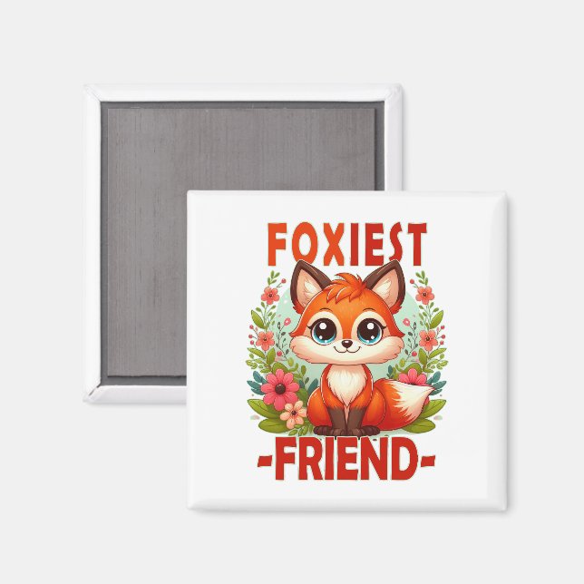 Foxiest Friend pun. Cute Baby Fox puppy cartoon Magnet (Front/Back)