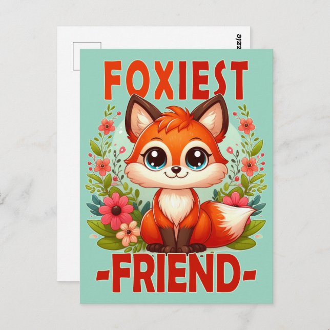Foxiest Friend pun. Cute Baby Fox puppy cartoon Postcard (Front/Back)