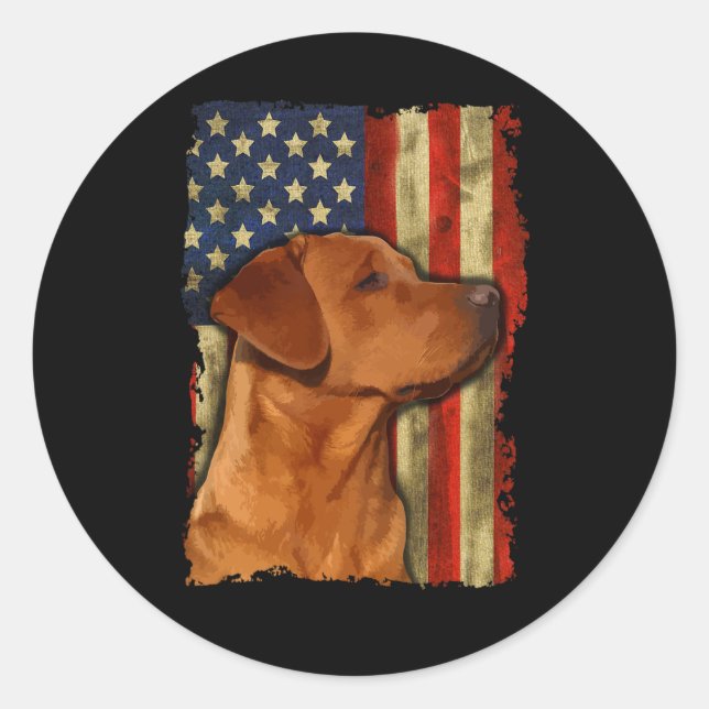 Foxred Labrador Retriever Us Flag Fox Red Labrador Classic Round Sticker (Front)