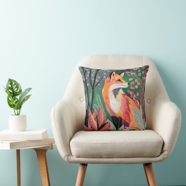 Fox's Enchanted Forest Hand-Painted Nature Illustr Cushion (Chair)