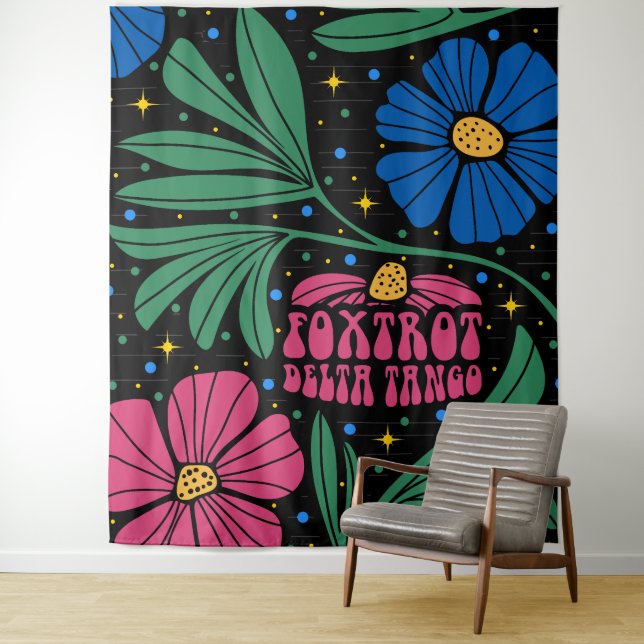 Foxtrot Delta Tango Flower Boho Tapestry (In Situ)