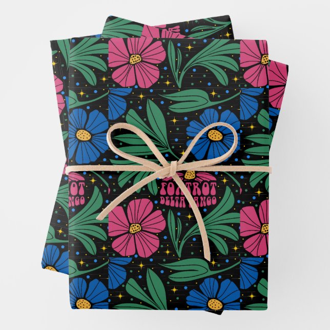 Foxtrot Delta Tango Flower Boho Wrapping Paper Sheet (In situ)
