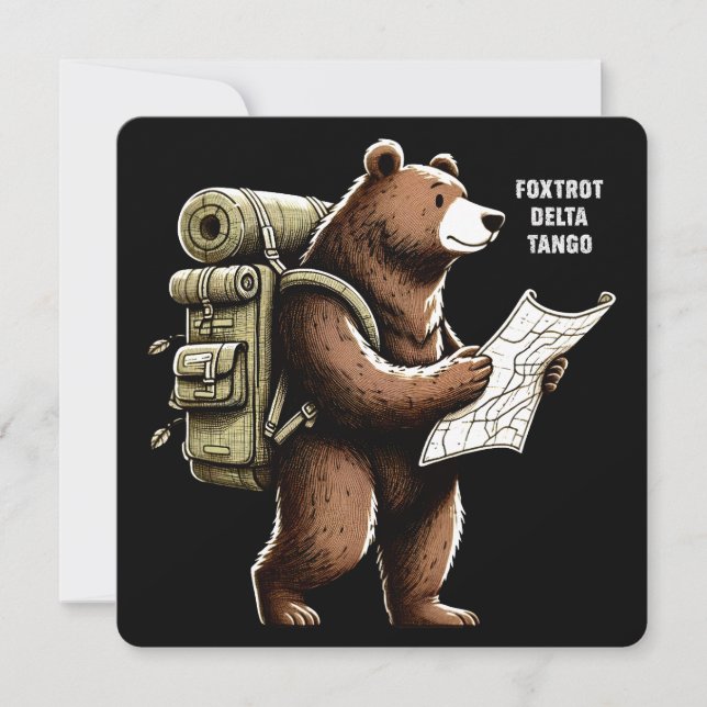 Foxtrot Delta Tango Funny Bear Thank You Card (Front)