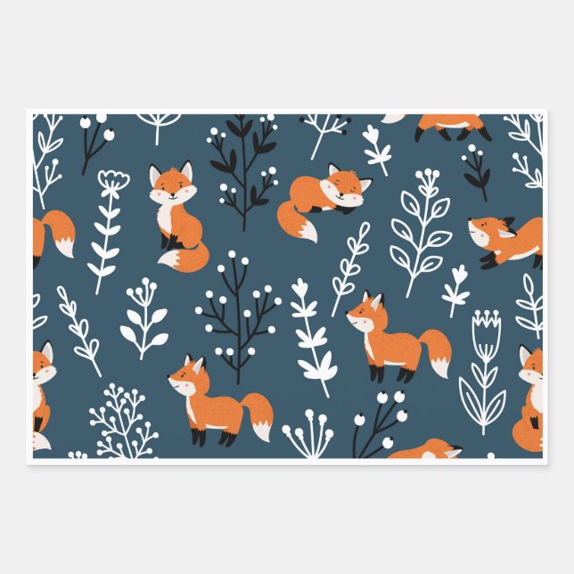 Foxy Blue  Wrapping Paper Sheet (Front)
