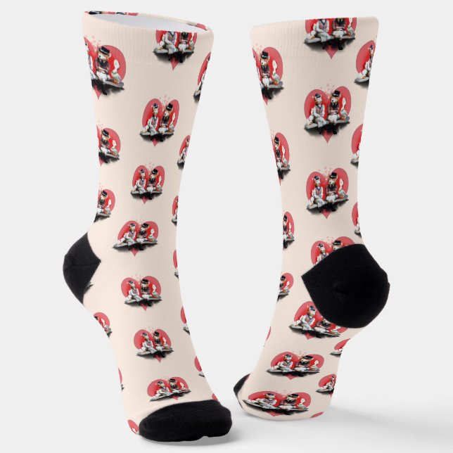 Foxy Couple Valentine's Day Socks (Angled)