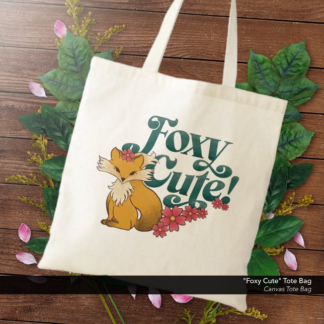 Foxy Cute Flowers Tote Bag ("Foxy Cute" -  Canvas Tote Bag with Cute Fox and Flowers Artwork.)