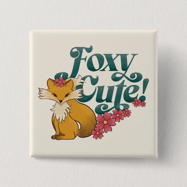 Foxy Cute with Flowers 15 Cm Square Badge (Front)