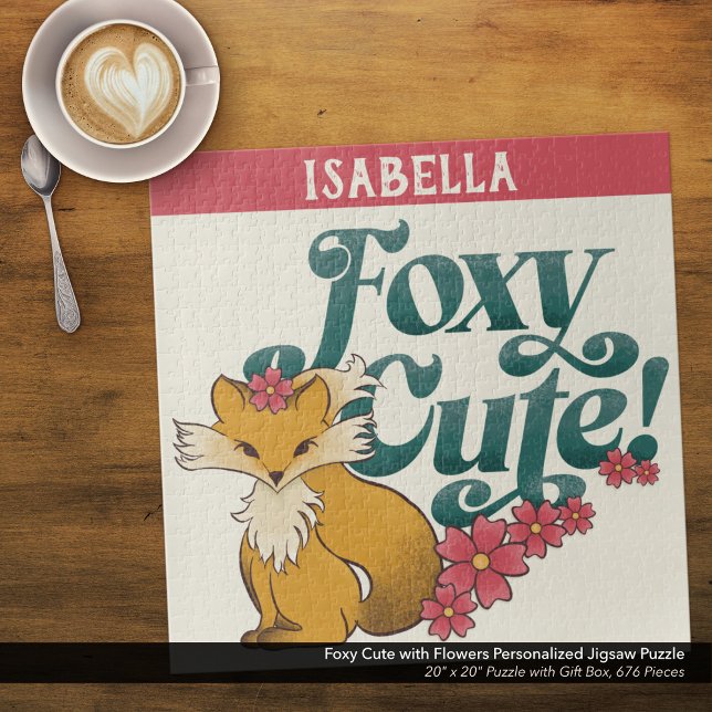 Foxy Cute with Flowers Personalised Jigsaw Puzzle ("Foxy Cute" Personalized Jigsaw Puzzle with Original Hand Drawn Fox and Flowers Artwork. 
)