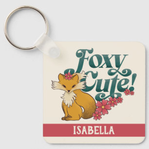 Foxy Cute with Flowers Personalized Name Key Ring