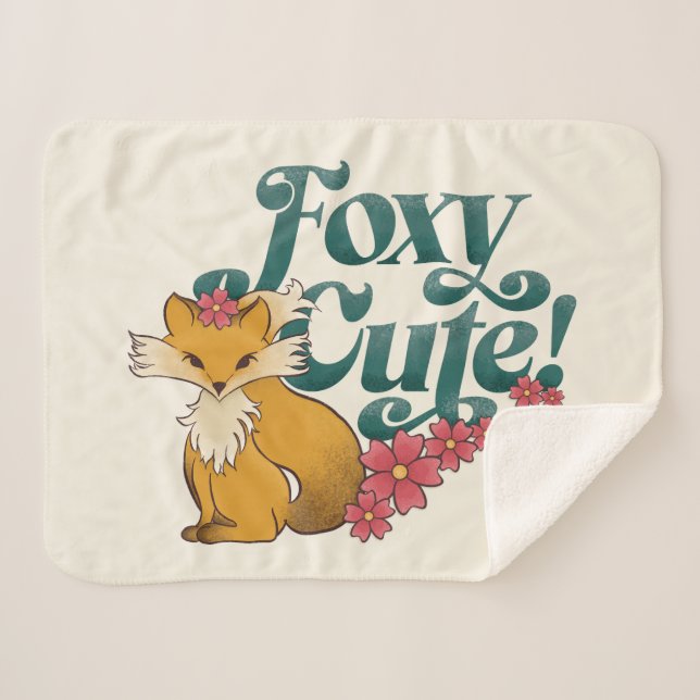Foxy Cute with Flowers Sherpa Blanket (Front (Horizontal))